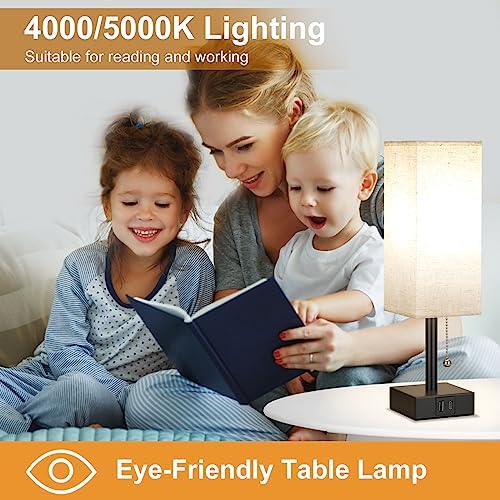 Small Bedside Table Lamp for Bedroom - Desk Lamp For Nightstand, USB C+A