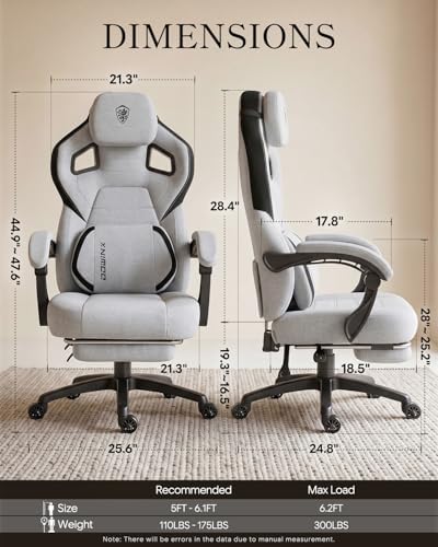 Dowinx Big and Tall Gaming Chair with Footrest, Gray
