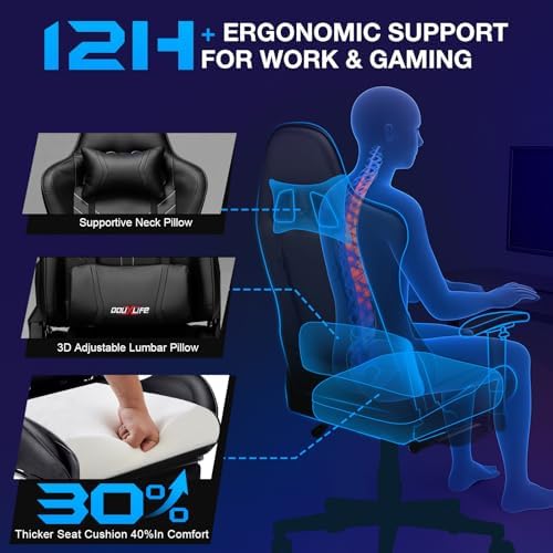 Douxlife 7-Point Massage Gaming Chair with Footrest, 400lbs Heavy Duty