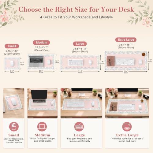 HAOCOO Cute Desk Topper, 31.5" x 11.8" Desk Pad for Office Pink Ribbon