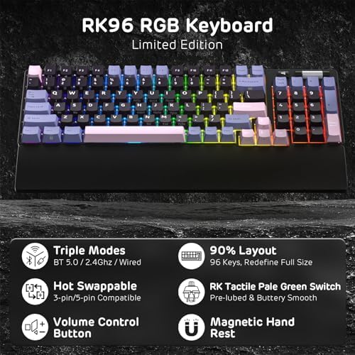 RK ROYAL KLUDGE RK96 RGB Wireless Mechanical Gaming Keyboard w/Wrist Rest