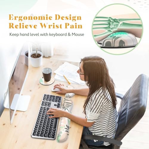 Gimars Enlarge Silky and Superfine Fabric Gel Memory Foam Keyboard Wrist Rest Set, Ergonomic Keyboard Mouse Wrist Support for Typing Pain Relief, Comfort for Office, Gaming, Computer-Morandi Beige