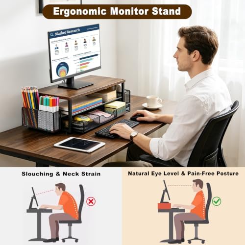 Monitor Stand Riser with Storage Drawer, Desk Organizer