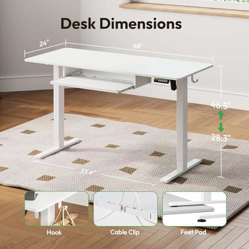 48 x 24 Inch Electric Standing Desk with Keyboard Tray, White