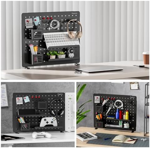 PEGZONE Clamp on Desk Pegboard, 20.4" x 16.5", with 15 Accessories, Black