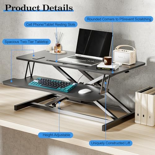 AQQHSAIN Standing Desk Converter 36 Inch Wide Sit to Stand Converter Desk Height Adjustable Riser with Keyboard Tray Laptop and Dual Monitor Desktop Workstation Riser for Home Office Computer