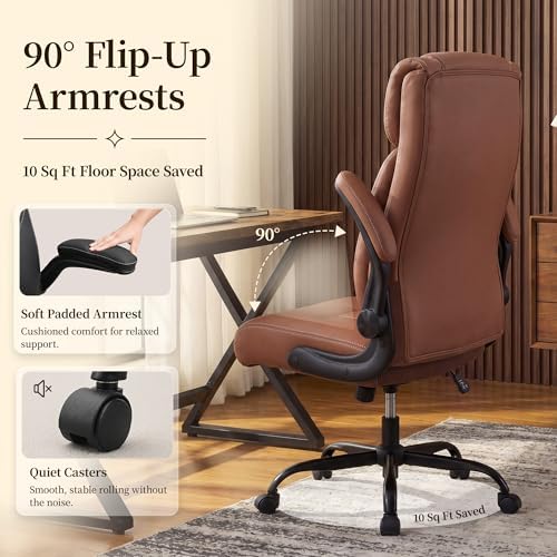 Office Chair, Leather Ergonomic Computer Desk Chair with Rocking
