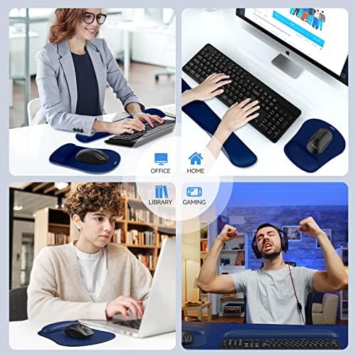 TECKNET Keyboard Wrist Rest and Mouse Pad with Wrist Support, Memory Foam Set for Computer/Laptop/Mac, Lightweight for Easy Typing & Pain Relief Ergonomic Mousepad,Blue