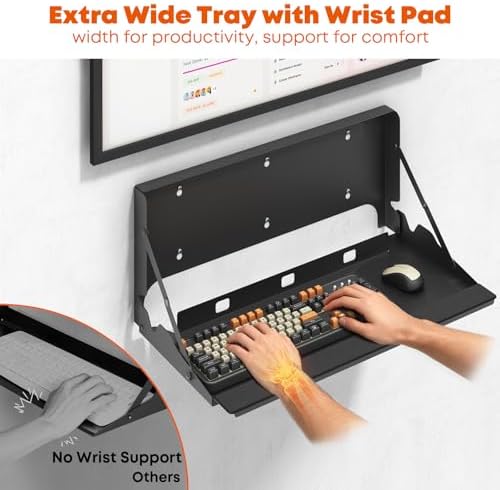 24 Inch Flip Down Keyboard Tray Wall Mount, Fold Down Typing Platform
