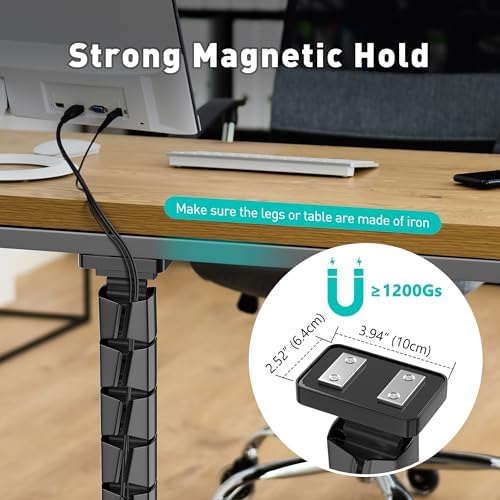 Magnetic Cable Management Spine, Instant Snap-On Wire Vertebrae for Metal Frame Gaming Desks, Dragon Bone Style Floor-to-Desk Cord Concealer for Steel Legs & Standing Desks