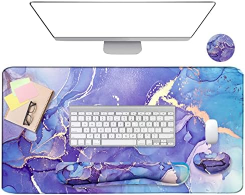 Large Mouse Pad and Keyboard Wrist Rest, Desk Pad for Keyboard and Mouse, 4-in-1 Large Gaming Mouse Pad with Wrist Support - Purple Marble