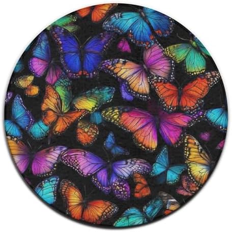 Home Decor Non Slip Kitchen Office Circle Rug, Machine Washable Modern Round Area Rug, Room Sofa Yoga Soft Round Carpet Colorful Butterflies Butterfly Art, 60inch