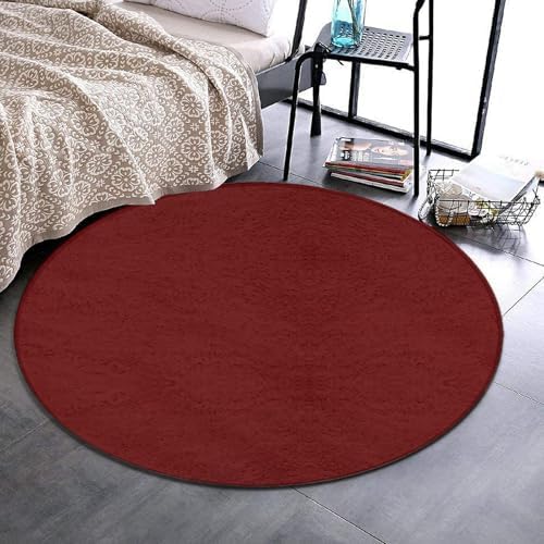 Room Sofa Yoga Soft Round Carpet, Home Decor Non Slip Kitchen Office Circle Rug, Machine Washable Modern Round Area Rug Brick Red, 60inch