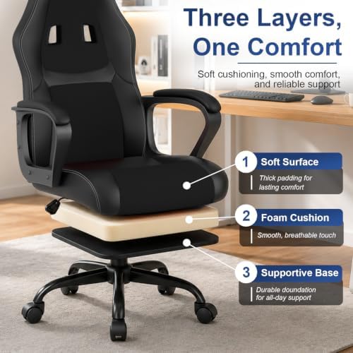 PayLessHere | Gaming Chair | Black, PU Leather | with Lumbar Support