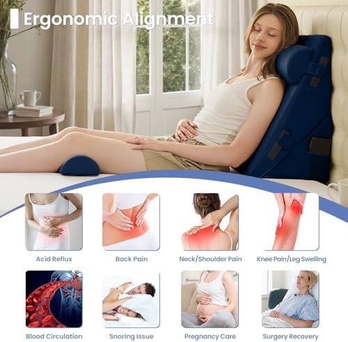 Sasttie Adjustable Wedge Pillow Set for After Surgery, Navy