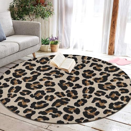 Large Home Decor Mat, Soft Round Yoga Carpet, Non-Slip Machine Washable Kitchen Office Circle Rug Compatible with Leopard Cheetah Print
