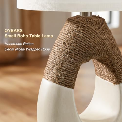 OYEARS 19” Boho Table Lamps Bedroom Living Room,Suitable for Small Space,Farmhouse Rattan Lamp Rustic Egg Design Resin Nightstand Bedside Lamps for Bedroom Living Room Office Study Rest Decor