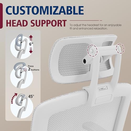 GABRYLLY Ergonomic Office Chair, High Back Home Desk Chair with 2D Flip-Up Arms, 3D Headrest, 90-120° Tilt and Wide Cushion, Big and Tall Mesh Chairs for Man Woman, Computer Task Chair Light Grey