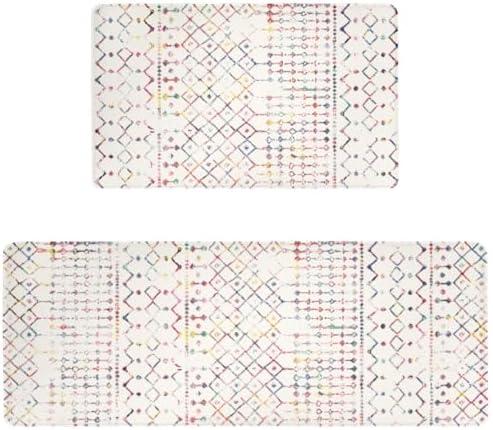 Boho Modern Farmhouse Anti Fatigue Kitchen Mat, 17.3"x47"+17.3"x29"