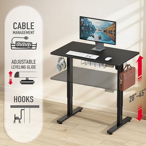 SHW 40 x 22 Electric Height Adjustable Sit to Stand Desk, Black