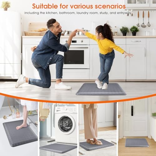 4/5 Inch Extra Thick Kitchen Mats for Floor,Non Slip Anti Fatigue Kitchen Rugs,Waterproof Stain Resistant Sink Mat,Cushioned Standing and Comfort Mats for Office (17"x24" Grey)