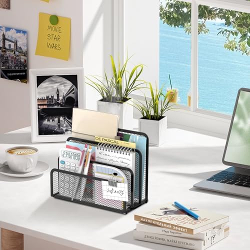Mail Organizer Countertop for Desk, Mail File Holder with 3-Slot, Black