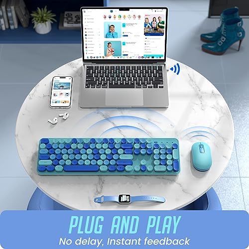 Wireless Keyboard and Mouse, Full-Sized Typewriter Keyboard Silent, Blue