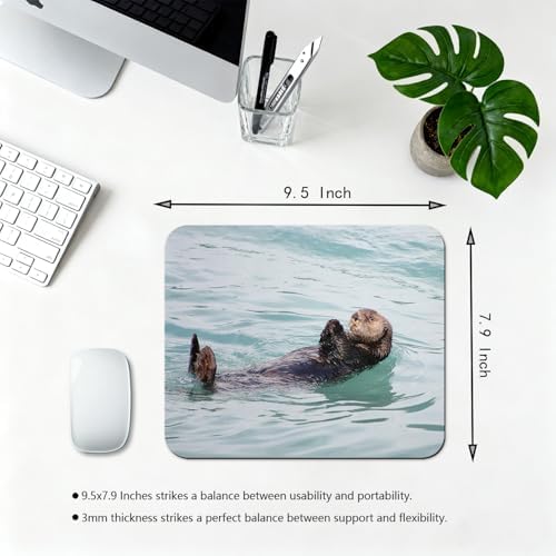 9.5x7.9 Inch Office/Gaming Mouse Pad, Lovely Floating Sea Otter in Ocean, Cute Anti-Slip Mat for Desk Decor