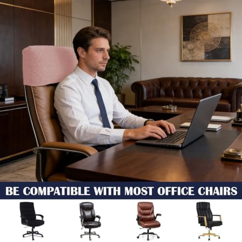 Stretch Office Chair Headrest Cover Jacquard Headrest Slipcover for Office Chairs Non Slip Head Rest Chair Furniture Protector for High Back Computer Chairs Set of 4 Light Pink