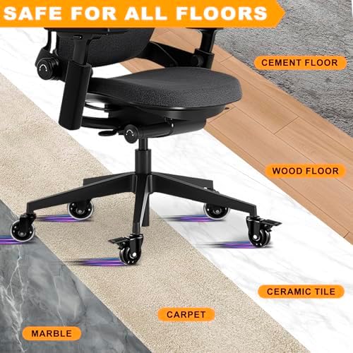 Office Chair Wheels for Casters Replacement - 3" Rubber Wheels for Computer Gaming Desk Caster Smooth & Safe Rolling for All Floors Hardwood and Carpet - Set of 5 - Clear