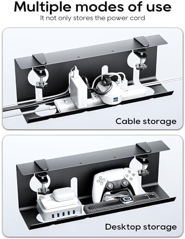 NODOCA No Drill Under Desk Cable Management Tray, 17'' Wire Management, Punch-Free Clamp on, Metal Cable Tray, Wire Organizer Under Desk, Under Desk Basket for Office and Home, Black(2 Packs)