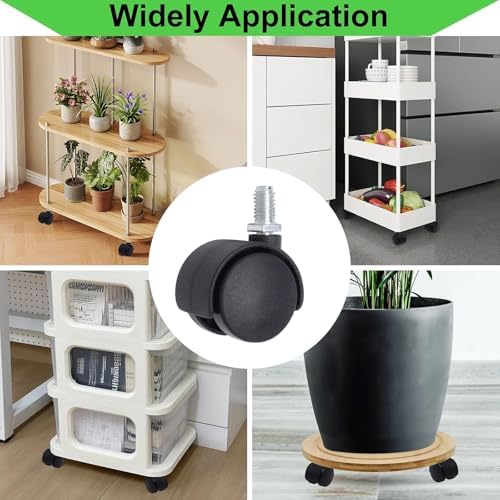 1 Inch Stem Swivel Casters Set of 4, M8 Threaded Stem Swivel Caster Wheels, 360° Rotation Heavy Duty Replacement Castors for Furniture Table Drawer Cabinet Plant Shelf Chair Wheels (Black)
