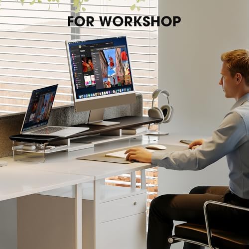 Fenge 42.5" Dual Monitor Stand with Clear Acrylic Legs, Black