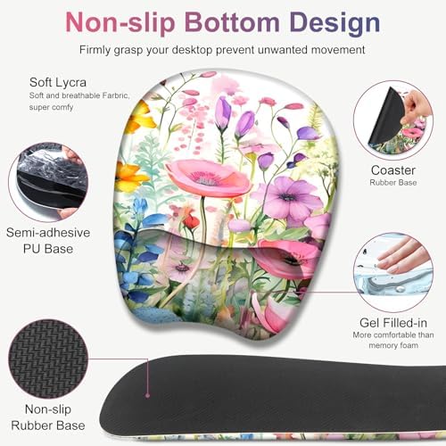 Large Mouse Pad with Wrist Support 4in1 Set, XXL Game Mousepad +Keyboard Wrist Rest+Mouse Wrist Rest+Coaster Ergonomic Design Gaming Mat for Home Office Table Computer I Gorgeous Rose Plants