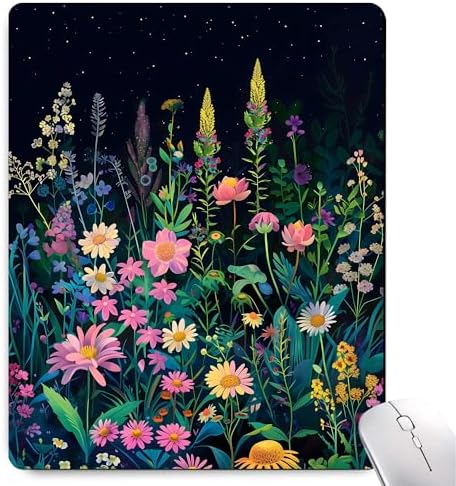 Black Beauty Folral Flowers Plants Mouse Pad,Brightly Colored Unique Design Computer Mousepad with Non-Slip Rubber Base for Women,Washable Mousepads Computer Mouse Pads for Desk Laptop