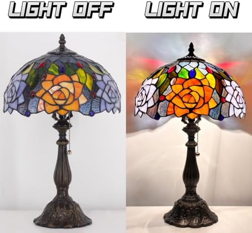 Tiffany Stained Glass Lamp Orange Violet Rose Table Lamp