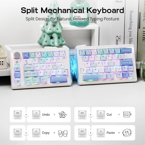 EPOMAKER Split70 Wireless Ergonomic Keyboard with QMK/VIA and Knob, Mechanical Gaming Keyboard with RGB, Hot-Swap, Creamy Linear Switch, PBT Keycap, Gasket, Mac Modifier, 70% Split Layout (White)