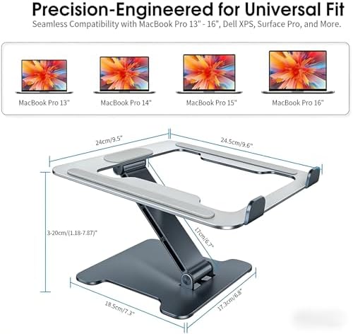 LRLKFX Laptop Stand Portable Foldable Aluminum Laptop Riser Height Adjustable Ergonomic Holder for Desk Compatible with MacBook Air Pro, Dell, HP, Lenovo & More 10-15.6" - Gray
