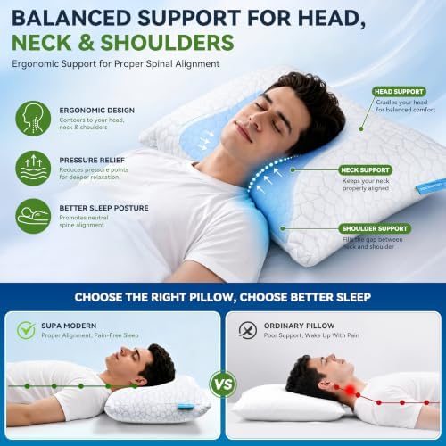SUPA MODERN Cooling Pillow Standard Size Set of 2, CertiPUR-US Shredded Memory Foam Pillows, Cool Bed Pillows for Hot Sleepers, Adjustable Firm Pillow for Side,Back,Stomach Sleepers, Better Sleep