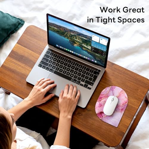 Contoured Oval Mouse Pad 6x8in Non-Slip for Laptop,Pink Marble