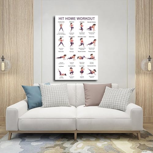 Home Workout Full Body No Equipment Cardio Chart 16 Exercises Canvas Poster Wall Art for Living Room Bedroom Decor Frame 16x24inch