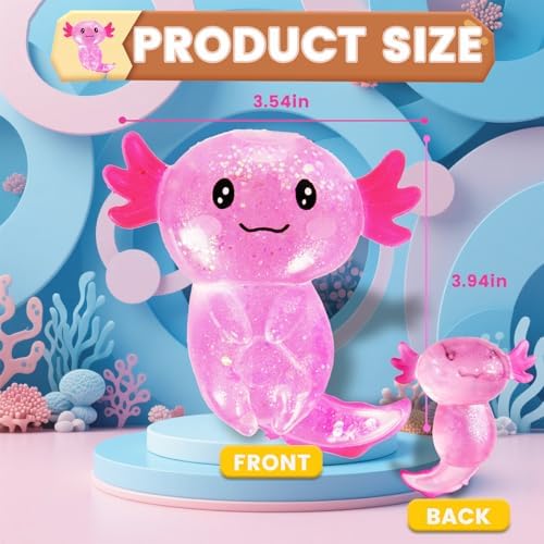 Axolotl Squishy Stress Relief Toy Glitter Fidget Toys Cute Malt Sugar Axolotl Toy Fidget Toys Adults Fidget Toy for Kids Youth Adult, Party Favors Anxiety Relief Squishy Toys(Pink)