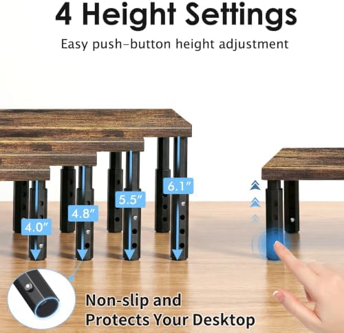 ECOLOVI Adjustable Wood Computer Monitor Stand Riser, Office Desk Organizer and Accessories for Monitor, Laptop, PC, Printer, Office Desk Accessories Workspace Organizer for Home Office Supplies, Brown