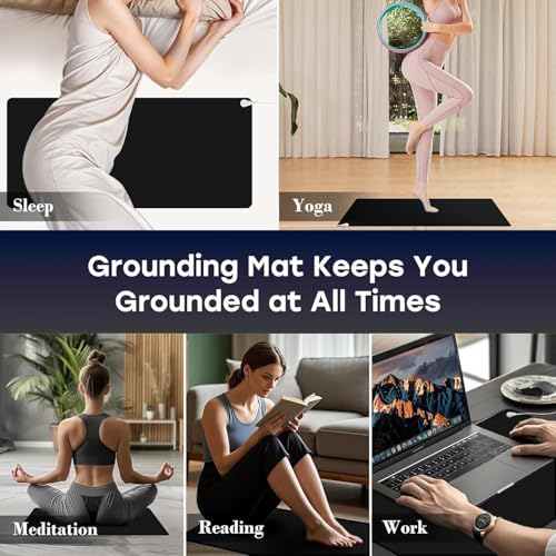 Large Size Grounding Mat, Grounding Pad for Stress, Pain, Inflammation& Wellness Support, Yoga Mat at Home,Office. Extra Conductive Test Pen Included.(26.8x18inch)