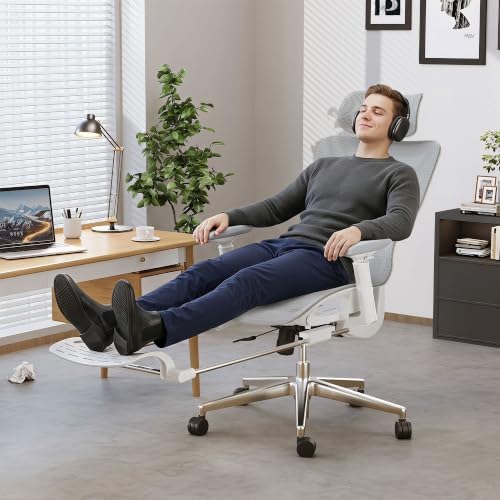 ATORPOK Ergonomic Reclining Office Chair with Footrest, Gray
