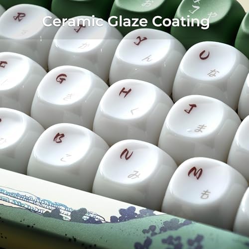 OHY XVX MOA Profile Keycaps Set, Japanese Mount Fuji Theme, 129 - Key White & Green Custom Keycaps with PBT + Frosted Translucent PC Material for US Layout Mechanical Keyboards