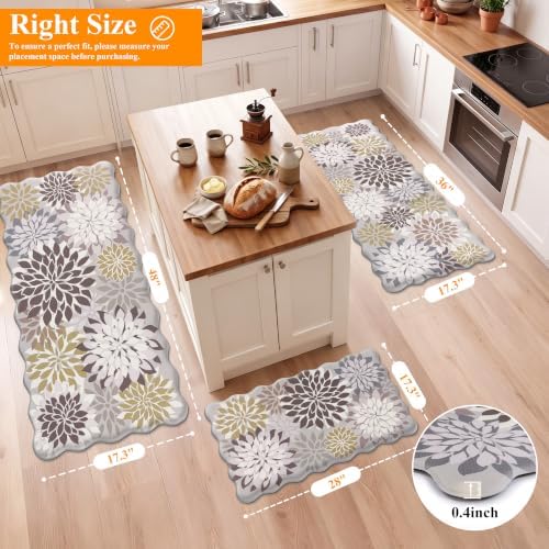 HEBE Anti Fatigue Kitchen Rugs Set of 3, Cushioned Kitchen Mats for Floor