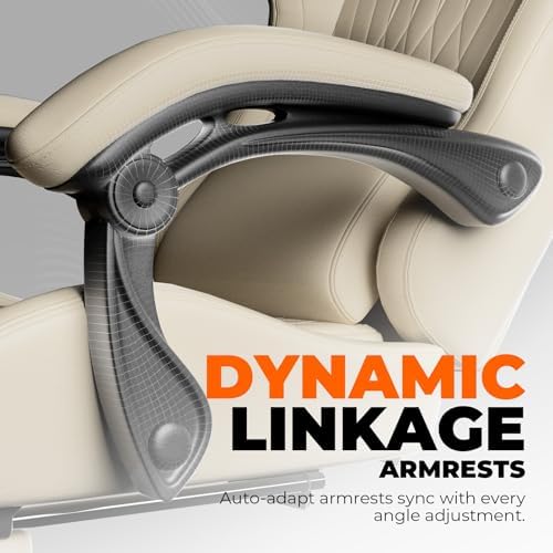 GTPLAYER ACE-PRO Music Gaming Chairs – Built-in Speakers, App Support & Bluetooth Control, Computer Game Chairs with Footrest for Adults, Ergonomic Reclining Silla, Linkage Armrest, Cream
