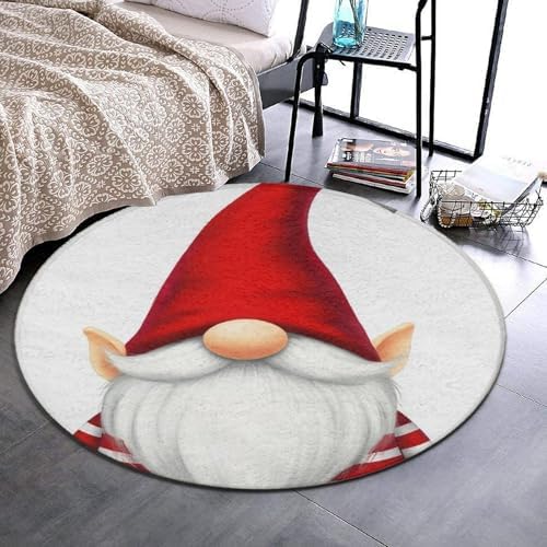Fashion Round Area Rug Large Non Slip Carpet Unisex Home Decor Mat Gnome