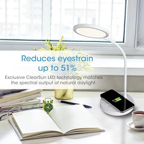 OttLite Good Housekeeping Circular LED Lamp, Wireless Charging, White